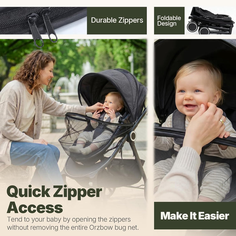Orzbow Baby Mosquito Net for Stroller, Universal Fit, Breathable, Black | Tear-Resistant Mesh, Insect Barrier w/Travel Bag for Stroller, Car Seat, Bassinet, Cradle, Mini Cribs, Baby Summer Essential