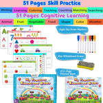 Alianfly Preschool Learning Activities Workbook for Toddlers, Handwriting Practice and Montessori Toy for Kids with Autism, 51 Pages, 8 Markers, Gift Box