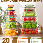 BiuLeon 40 PCS Food Storage Containers with Lids, Microwave/Dishwasher Safe | Airtight, BPA-free, Stackable, Meal Prep, Leakproof, Assorted Sizes, Labels & Pen, Reusable Plastic