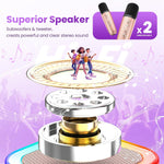 rose gold mini karaoke machine with 2 wireless microphones and 6-10h battery life