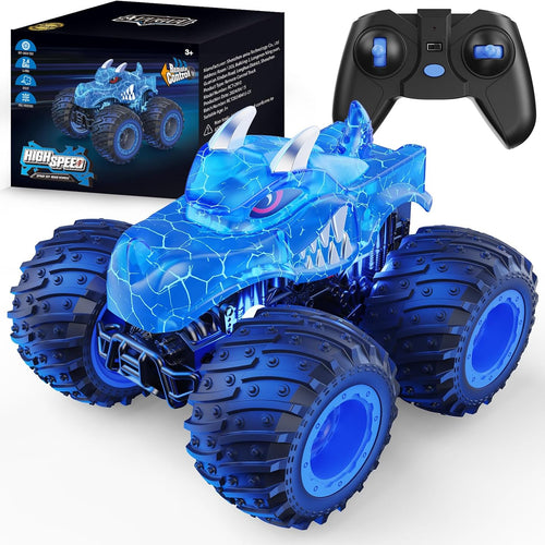 AUUGUU Remote Control Monster Truck with 2.4GHz and Light Spray for Kids 3+ Years Old, All-Terrain RC Car