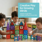 Playmags 100-Piece Magnetic Tiles for Kids, STEM Building Blocks Set with Click-in ABC Learning Tiles and Magnetic Figures