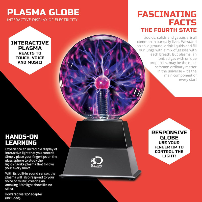 Discovery Plasma Globe Lamp - Interactive Electric Plasma Ball with Touch & Sound Sensitive Lightning