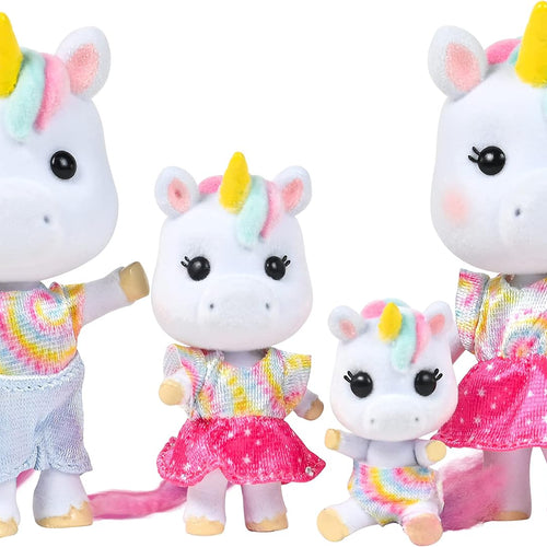Sunny Days Entertainment Honey Bee Acres Rainbow Ridge Daydreamers Unicorn Family – 4 Miniature Flocked Dolls | Small Fantasy Collectible Figures | Pretend Play Toys for Kids