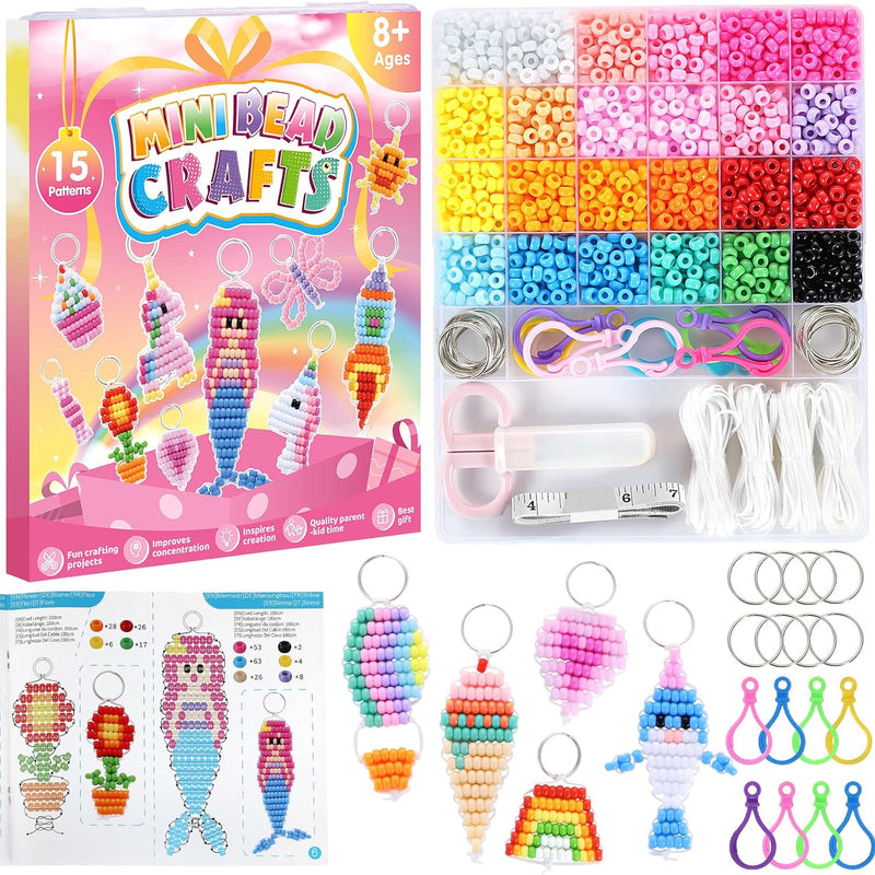 Beads for Crafts, Pony Beads Keychain Making Kit, Bead Pets for Kids Girls | Funtopia Bracelet Making kit Beaded Animal Set Birthday Party DIY Art Crafts for Girls Boys Beginners(1500 Bead, 30 Designs)