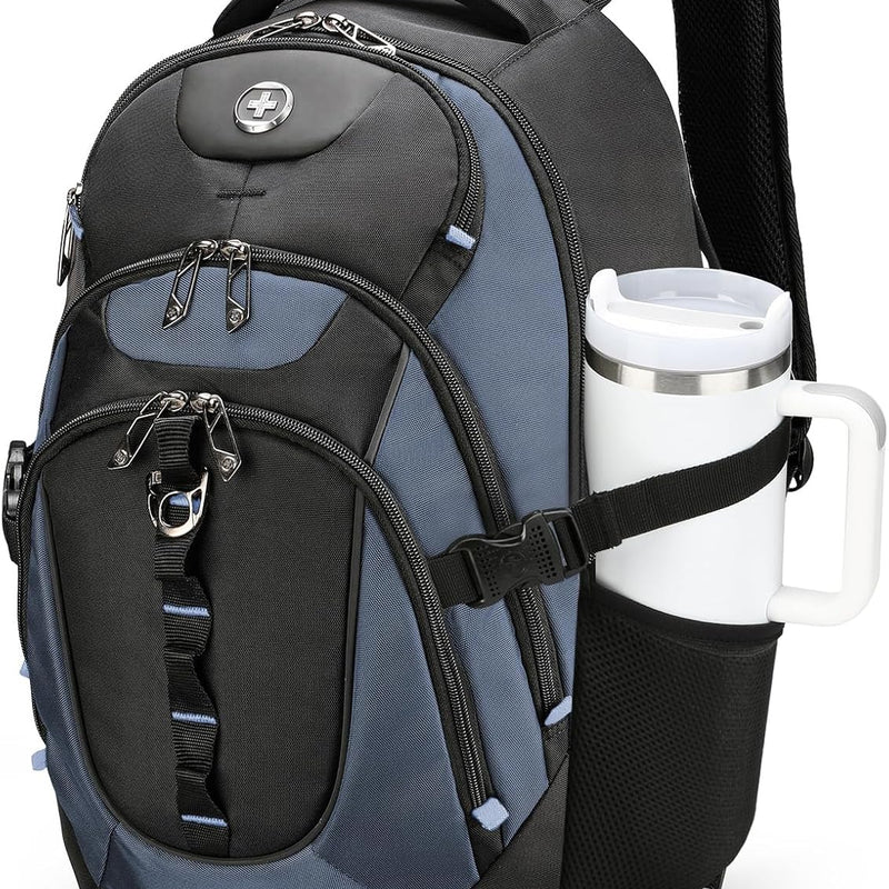 Swissdigital Design Laptop Backpack with USB Charging Port, Travel Backpack Fits 15.6 inches Computer, 31L College School Backpack for Men, Blue/Black | SD803-12