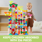 JOYIN 236Pcs Glowing Marble Run with Motorized Elevator- Construction Building Blocks Toys with 30 Glow in The Dark Plastic Marbles, STEM Toy for Boys and Girls, Birthday Gift, Easter Basket Stuffers