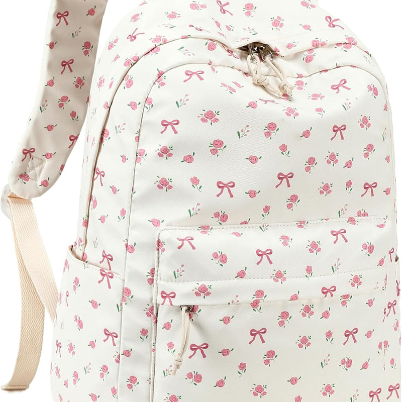 LOIDOU Backpack for Girls School Backpacks Bookbags for Elementary Middle School Women Laptop Backpacks (Bow tie Beige, L-17)