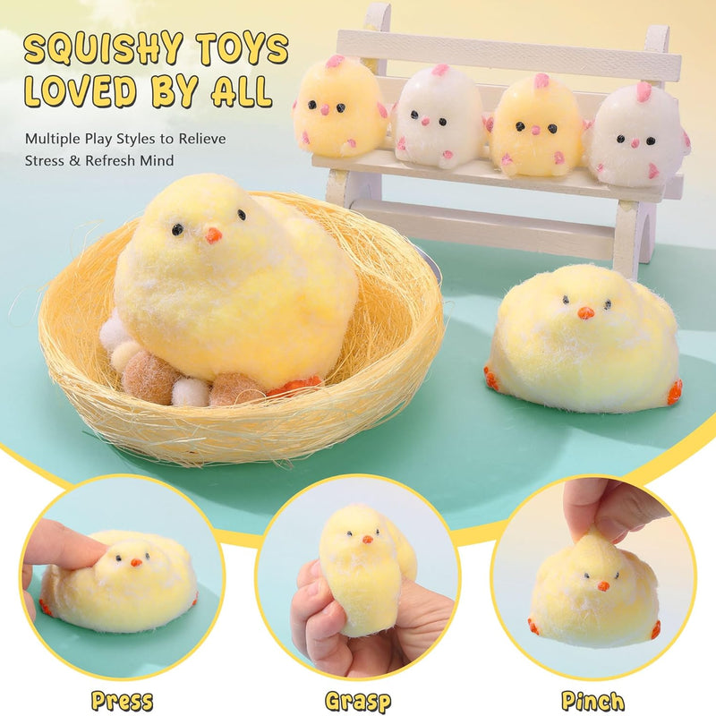 6Pcs Taba Handmade Squishy Chick Toys Stress Relief Squeeze Toy. Cute Sensory Toys. Handmade Soft Silicone StickyToys. Bouncy Stress and Relaxation Toys. Stretchable Springy Toys