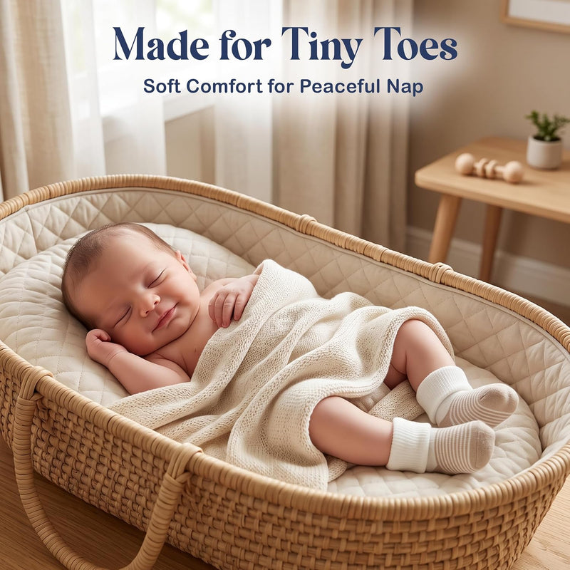 Organic Cotton Blend 12 Newborn Baby Socks 0-6 M Unisex Registry | Oeko-Tex Certified, Ankle Socks, 12 Pairs, Baby Socks With Grips, Baby Girl Socks, Brown Socks, Unisex Design, 0-6 Months