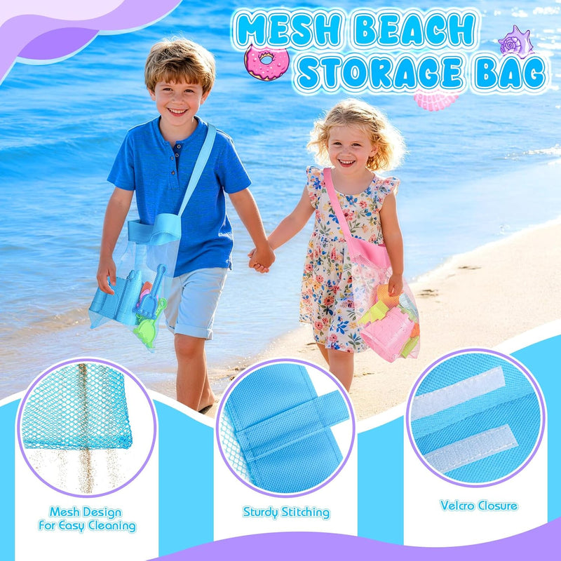 Beach Toys, Creative Sand Toys for Kids Boys and Girls, Sand Castle Building Kit with Stack Castle Buckets, Tools, Mesh Bags, Character Molds for Role Play, Outdoor Toys for Toddlers Kids Ages 3-10