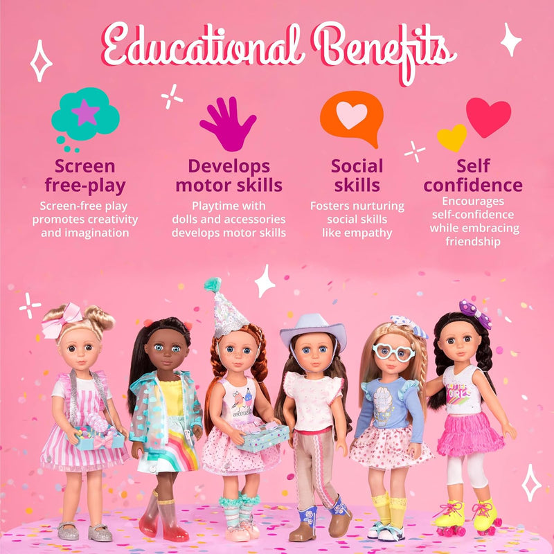 Glitter Girls – 14-Inch Fashion Doll – Brown Hair & Blue Eyes – Pink Dress, Glittery Shoes & Hairbow – Dolls for Girls 3+ Years – Bluebell