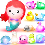 JOYIN 12 PCS Light Up Bath Toys, Toddler Flashing Colourful LED Bathtub Mermaid Toy, Baby Bathtime Floating Rubber Shower Gifts for Infant Kids Girls Valentines Easter Basket Stuffers Pool Party Favor