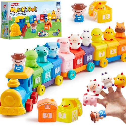 Play-Act Learning Toy for Toddlers, 1-3 Years Old, Counting, Matching & Sorting Montessori Learning Farm Train with 9 Farm Animals