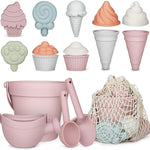 MarcZero 17Pcs Silicone Beach Toys Set for Toddlers Sand Toys, Pink | Baby Beach Toys soft silicone bucket, watering can, shovel, spoon, sand molds, beach bag for beach or sandbox