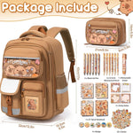 Fimibuke Capybara Backpack for School Girls, 30PCS Capybara Toddler School Supplies Stationery Set with Bookbag Pencil Case Pens Pencils Notebook for Back to School Kindergarten Elementary Student