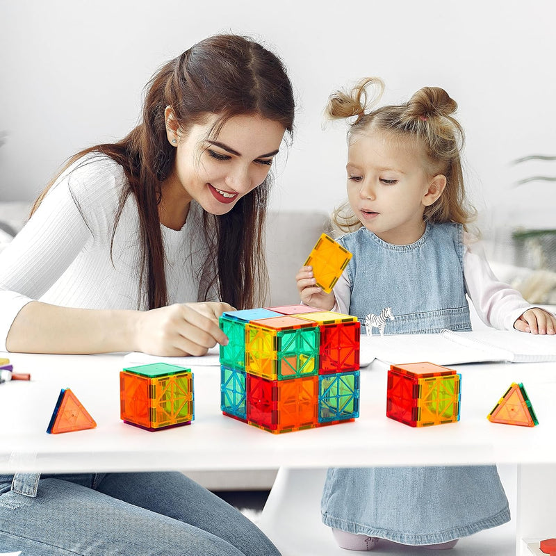 FNJO 100PCS Magnetic Tiles Building Blocks STEM Toy for Kids 3-10 Years Old
