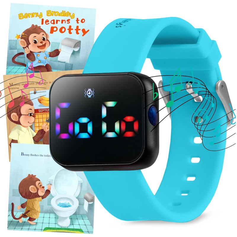 Potty Training Watch for Kids V2 – A Water Resistant Potty Reminder Device for Boys & Girls to Train Your Toddler with Fun/Musical & Vibration Interval Reminder with Potty Training eBook (Sky)
