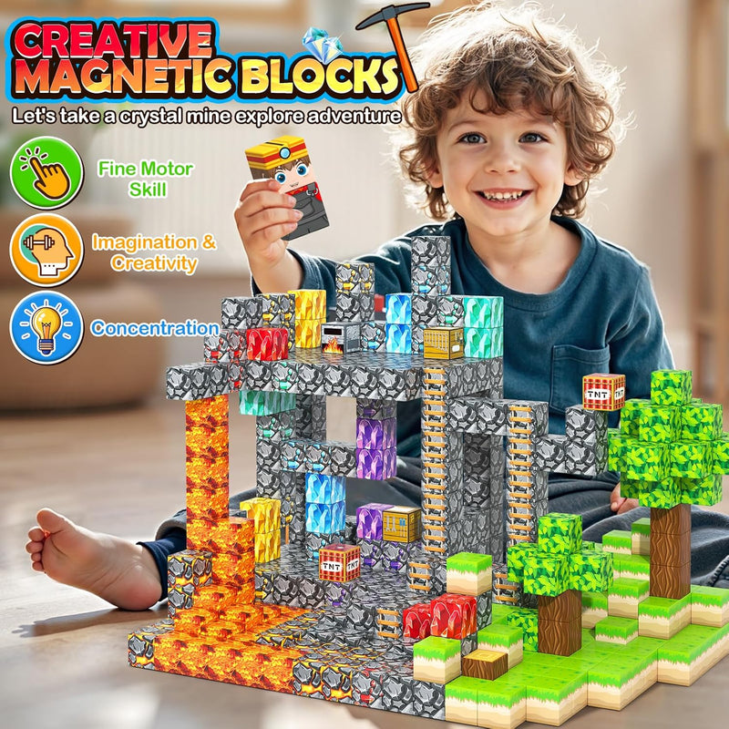 100PCS Magnetic Blocks Building Toys, STEM Learning Sensory Toys for Kids Age 3-5 4-8 5-7 8-12, Gem Cave Adventure Mine Magnet World Craft, Christmas Game Gift for for 3+ Years Old Boys Girls(0.8")
