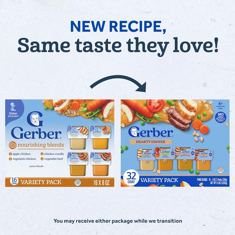 Gerber Stage 2 Nourishing Blends Hearty Dinner Baby Food, 4 Oz, 32 Pack | Stage 2 nourishing blends hearty dinners variety pack; 32 x 4 oz tubs