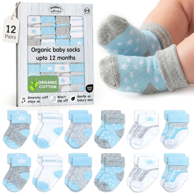Organic Cotton Blend 12 Newborn Baby Socks 0-6 M Unisex Registry | Oeko-Tex Certified, Ankle Socks, 12 Pairs, Baby Socks With Grips, Baby Girl Socks, Brown Socks, Unisex Design, 0-6 Months
