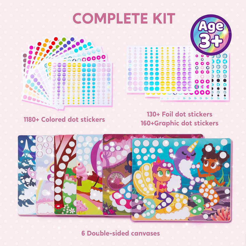 Klever Kits Dot Art Kit for Kids, No Mess Sticker for Kids 3-7, Craft Kits, DIY Creative Activity, Travel Toy, Birthday Presents for Boys Girls (Unicorns & Princess)