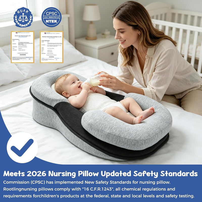 Baby Feeding Support Wedge Pillow, Infant Nursing Cushion with Gentle Incline for Bottle Feeding and Tummy Time, Portable Lounger Support