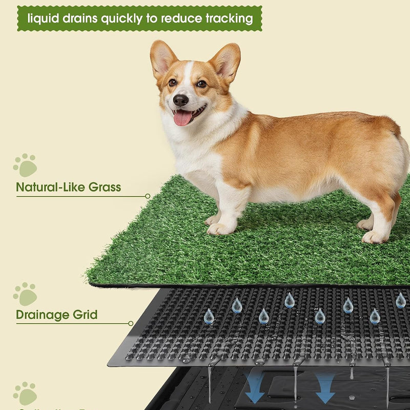 Powools Grass Pad for Dogs Potty - 3-Layer Reusable Dog Grass Pad with Tray, Washable Artificial Grasses Dog Potty Tray with Drainage Holes, Indoor & Outdoor Grass Pee Pad for Dogs, 30" x 20"