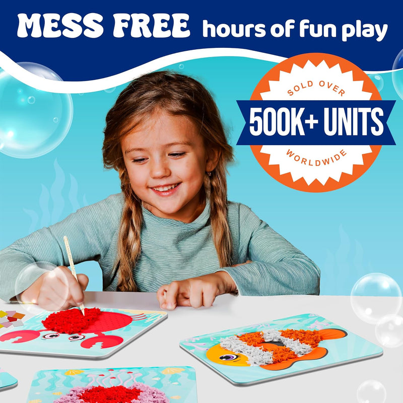 jackinthebox Poke Art Ocean Craft Kit for Kids, Boys & Girls Toys, Ages 4-8 | 1200 fabric pieces, travel arts activities & birthday gifts, mess-free toddler, age 4 5 6 7 8 9 year old, flower pressing