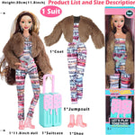 6 Pack Fashion 11.5 inch American Toy Prinecess Dolls Playset with Outfits Dress Design and Accessories Like Handbag Hat Crown Necklace Suitcase (Gift Box Package)