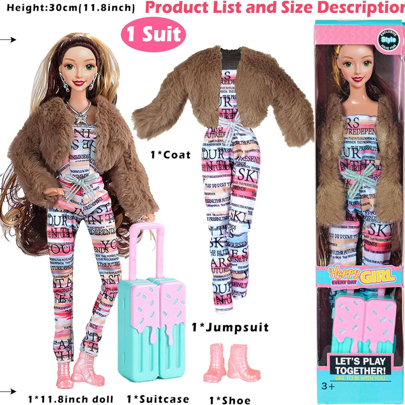 6 Pack Fashion 11.5 inch American Toy Prinecess Dolls Playset with Outfits Dress Design and Accessories Like Handbag Hat Crown Necklace Suitcase (Gift Box Package)