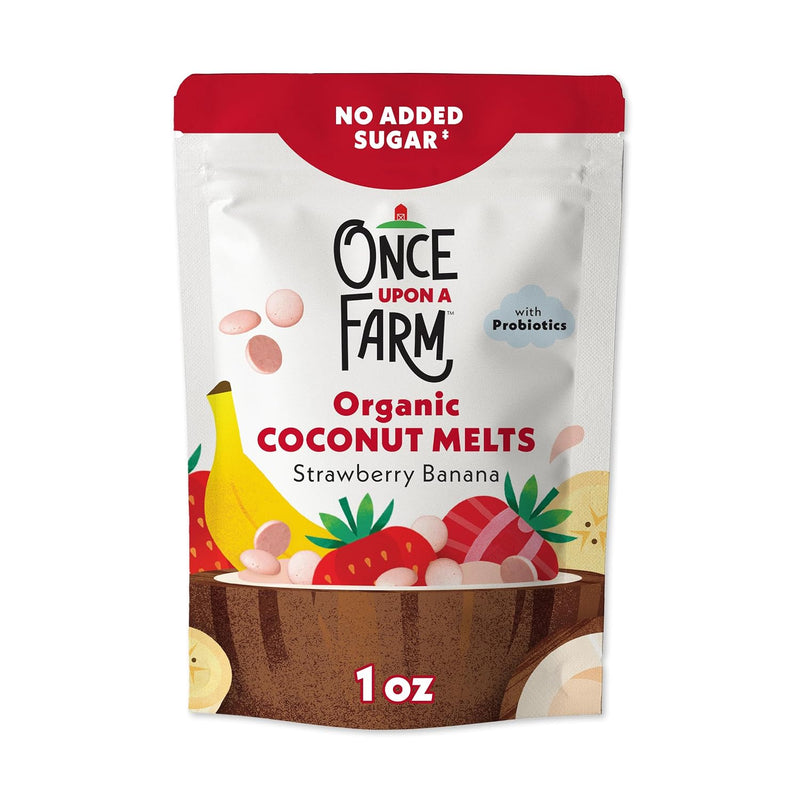 Once Upon A Farm Organic Coconut Melts with Probiotics, Strawberry Banana, Dairy Free, Non GMO, Kosher, 1 Ounces (Pack of 8) | Once Upon A Farm Organic Coconut Melts with Probiotics, Strawberry Banana, Dairy Free, Non GMO, Kosher, 1 Ounces, 8 Pack