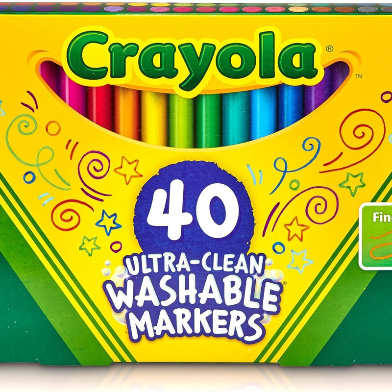 Crayola Ultra Clean Fine Line Washable Markers (40ct), School Supplies, Classroom Teacher Must Haves, Homeschool Essentials, Gifts for Kids, Ages 3, 4, 5