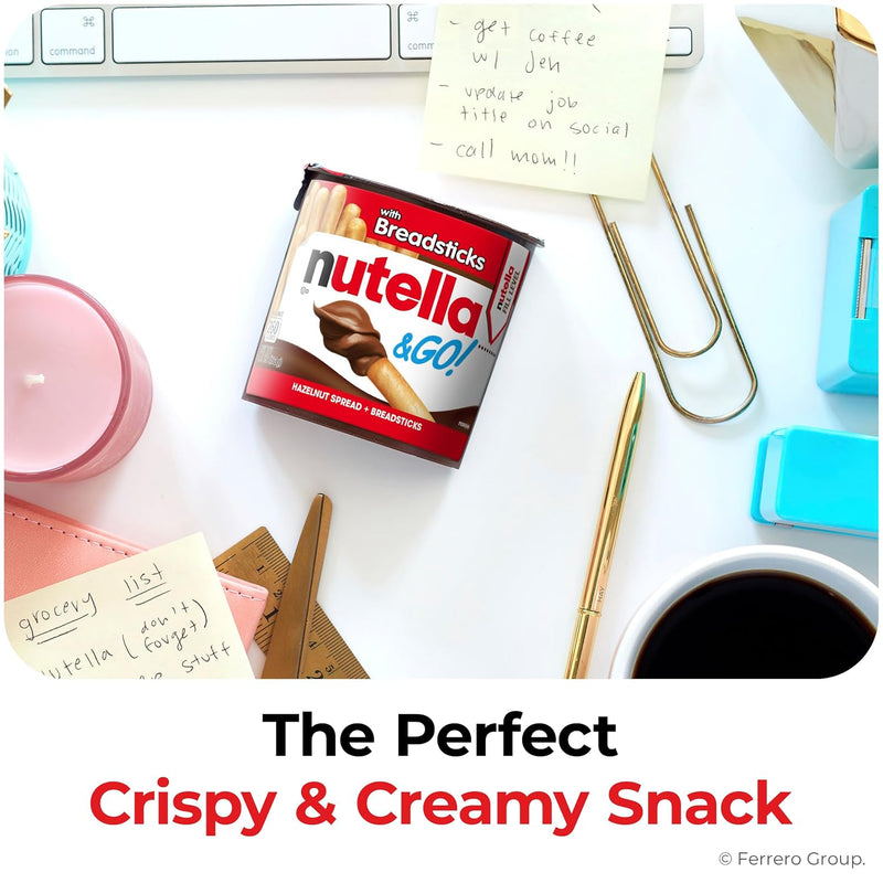 Nutella & GO! Chocolate Hazelnut Spread with Cocoa + Breadsticks, 10 Snack Packs, 1.8 oz Each
