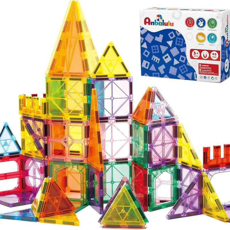 Anbalulu Magnetic Tiles 100PCS with 2 Cars, STEM Educational Building Blocks for Kids Ages 3-9, Magnet Construction Toys Gift for Toddlers