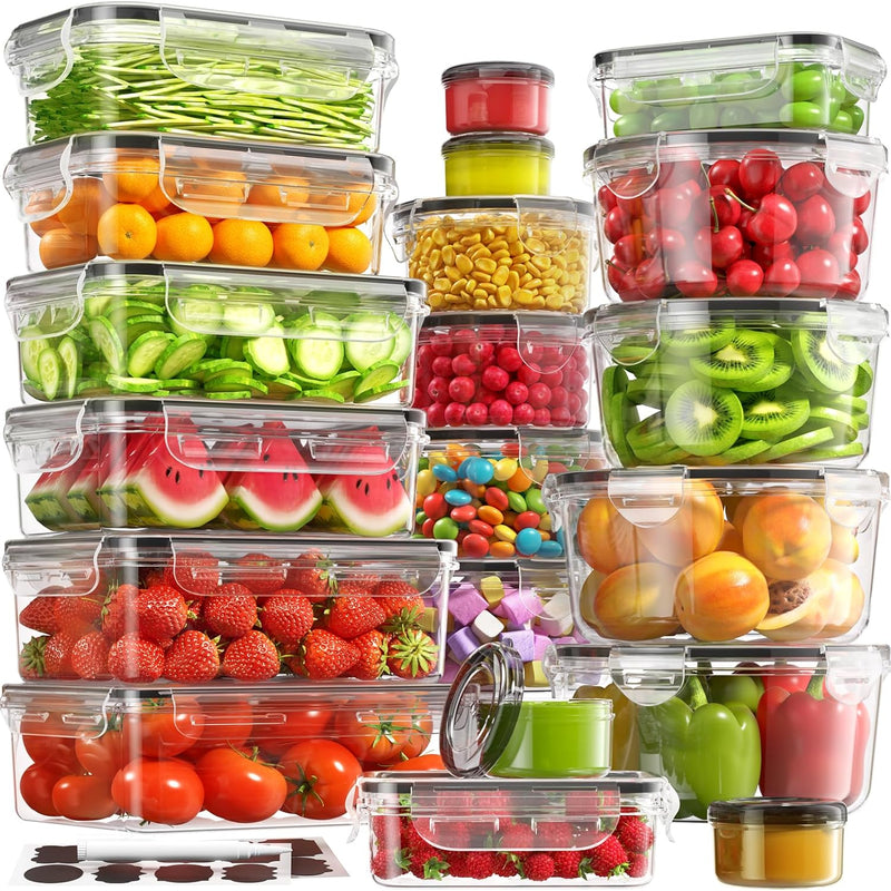 BiuLeon 40 PCS Food Storage Containers with Lids, Microwave/Dishwasher Safe | Airtight, BPA-free, Stackable, Meal Prep, Leakproof, Assorted Sizes, Labels & Pen, Reusable Plastic