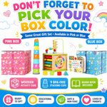 Wooden Activity Cube for Baby, Montessori Toys for 1 Year Old, Baby Toys 1 Year Old, Toys for 1+ Year Old Girl - Wooden Activity Center with Bead Maze Toy, Baby Stacking Cups, Book, in Pink Gift Box