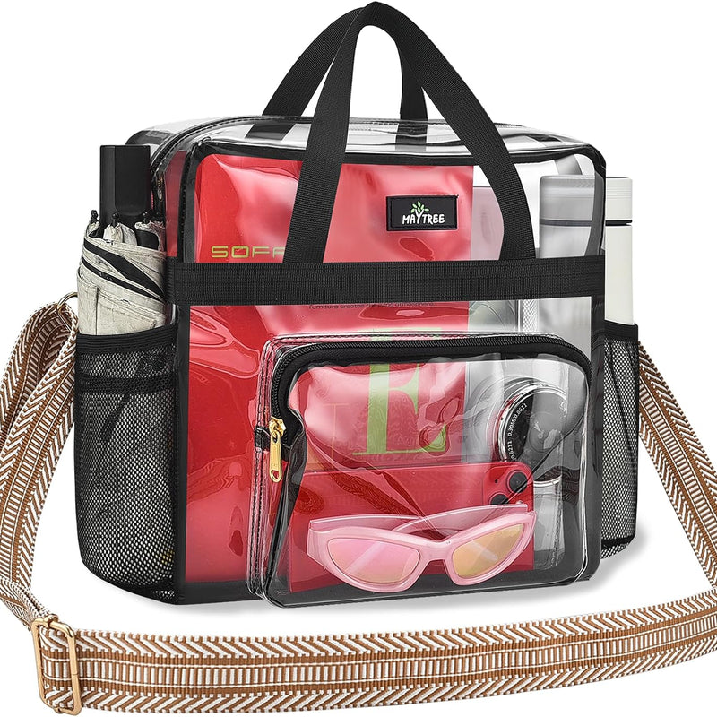 MAY TREE Clear Bag for Stadium Events, 12x5.5x12 Clear Tote Bag for Work | Non-detachable Reinforced Straps, Clear Tote Bag for Work, Sporting Events & Gym, Stadium Approved Transparent Bag