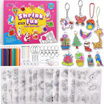 Funtopia Shrinking Art Sheets Kits for Kids, 75 Pre-Cut Keychain Making Kit | 12 Themes Shrink Paper Craft, DIY Shrink Art Plastic Sheets with Charms and Keychains Accessories