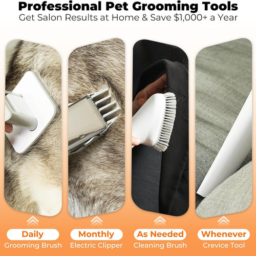 Dog Grooming Vacuum Kit, 12000Pa Pet Hair Vacuum with Clipper | 2L Dust Cup, Low Noise, 5-in-1 Grooming Kit with Clipper & Cleaning Brush for Home Shedding and Trimming, PG100