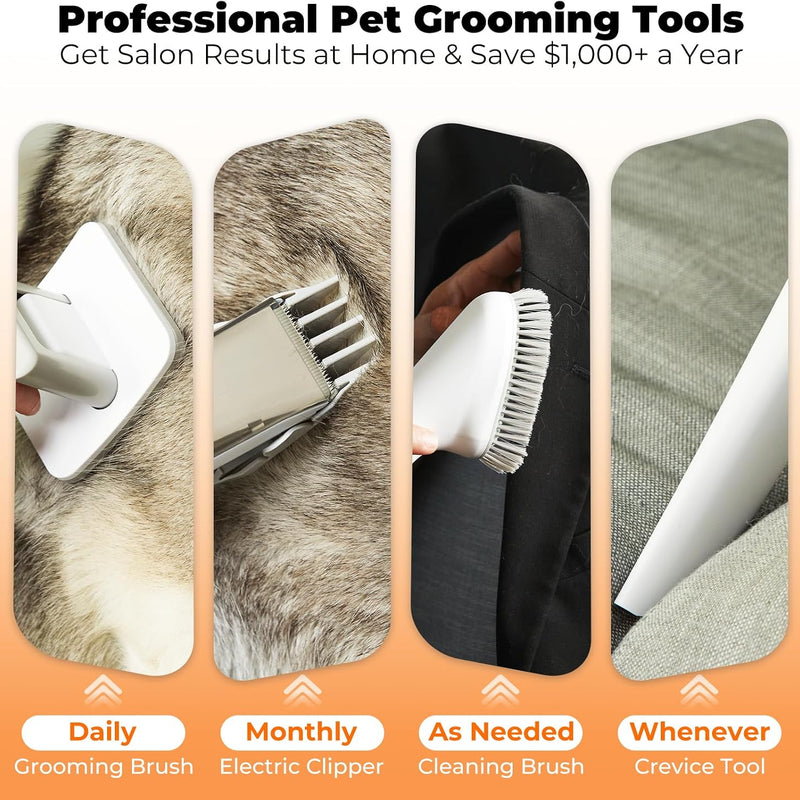 Dog Grooming Vacuum Kit, 12000Pa Pet Hair Vacuum with Clipper | 2L Dust Cup, Low Noise, 5-in-1 Grooming Kit with Clipper & Cleaning Brush for Home Shedding and Trimming, PG100