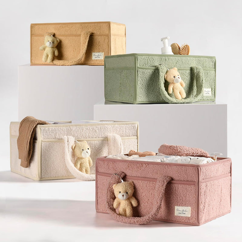 Baby Diaper Caddy Organizer with Handle, Boy & Girl Shower Gift Basket, Portable Diaper Storage Basket Bin for Wipes, Newborn Baby Essentials Registry Search Must Haves, Car Caddy Organizer