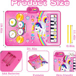 Baby Music Mat 3 in 1 Piano Drum Animal Touch Unicorn Toy for 1 2 Year Old Girls