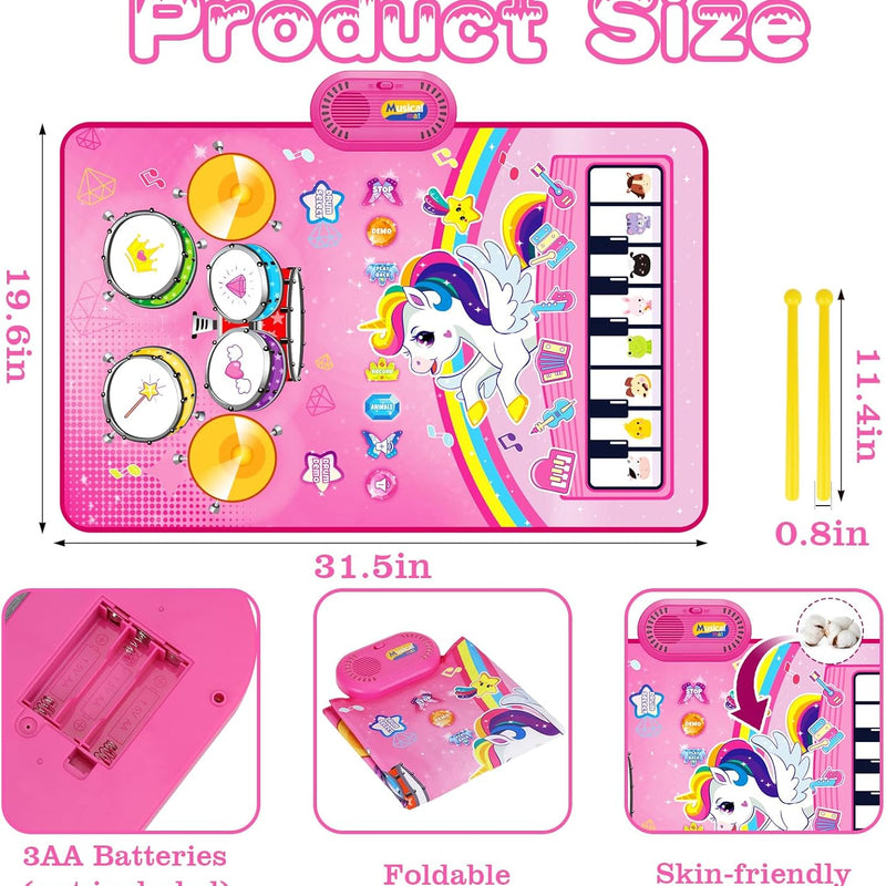 Baby Music Mat 3 in 1 Piano Drum Animal Touch Unicorn Toy for 1 2 Year Old Girls