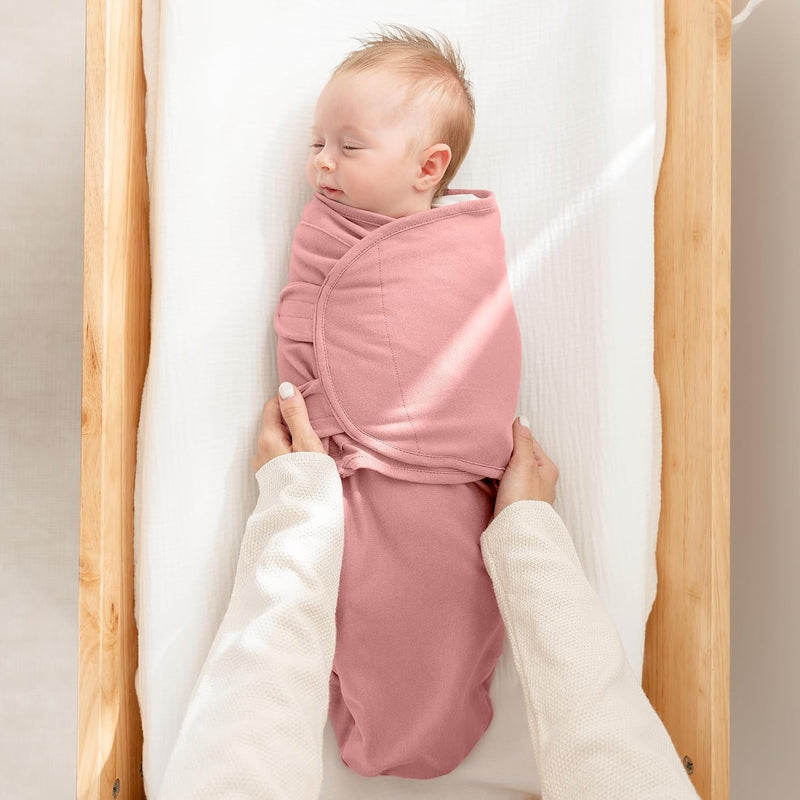 Comfy Cubs Easy Swaddle Blanket, 3 Pk S Velcro Swaddle Blush Mauve Mulberry | 100% Cotton Newborn Wrap for 0-3 Months Infants, with Adjustable Velcro, Breathable and Durable Sleep Sack for Babies