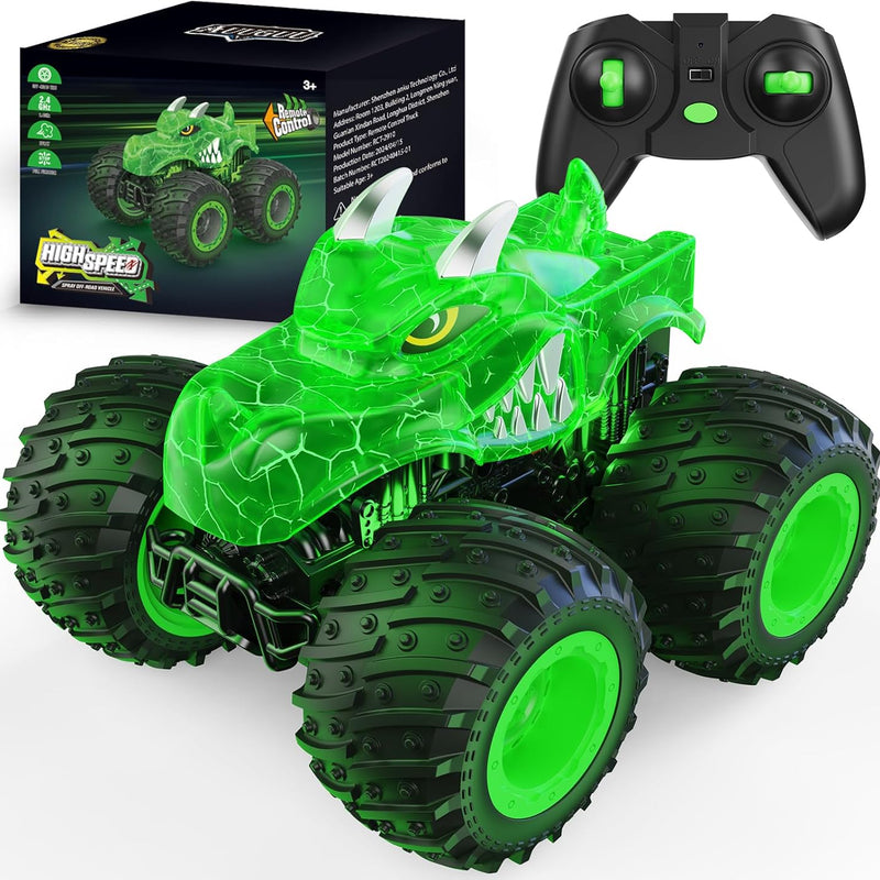 AUUGUU Remote Control Monster Truck with 2.4GHz and Light Spray for Kids 3+ Years Old, All-Terrain RC Car