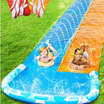 JOYIN 32.5FT Water Slide and 2 Inflatable Boards, Extra Long Heavy Duty Double Lawn Waterslide with Sprinkler for Kids Adults Backyard Summer Water Toy Outdoor Fun, Blue, Green