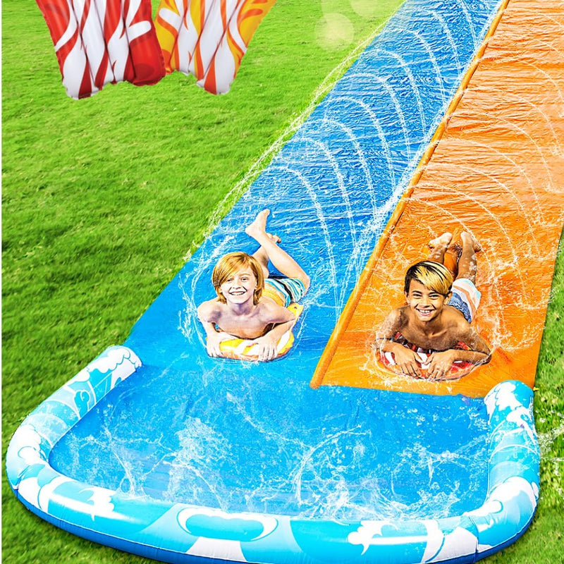 JOYIN 32.5FT Water Slide and 2 Inflatable Boards, Extra Long Heavy Duty Double Lawn Waterslide with Sprinkler for Kids Adults Backyard Summer Water Toy Outdoor Fun, Blue, Green