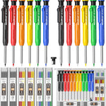 Nicpro Carpenter Pencil with Sharpener, Mechanical Pencils Set with 26 Refills, Deep Hole Marker for Construction, Heavy Duty Woodworking Tools for Architect (Black, Red) - With Case
