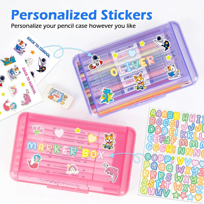 Double Layer Clear Hard Pencil Cases,Plastic Personalized Pencil Box with Snap-Tight Lid for Pen, Pencils, School Office Supplies Marker Crayon Organizer Storage Box,Standard Size (Pink)